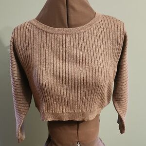 BCBGMAXAZRIA Cropped Ribbed Knit Pullover Sweater